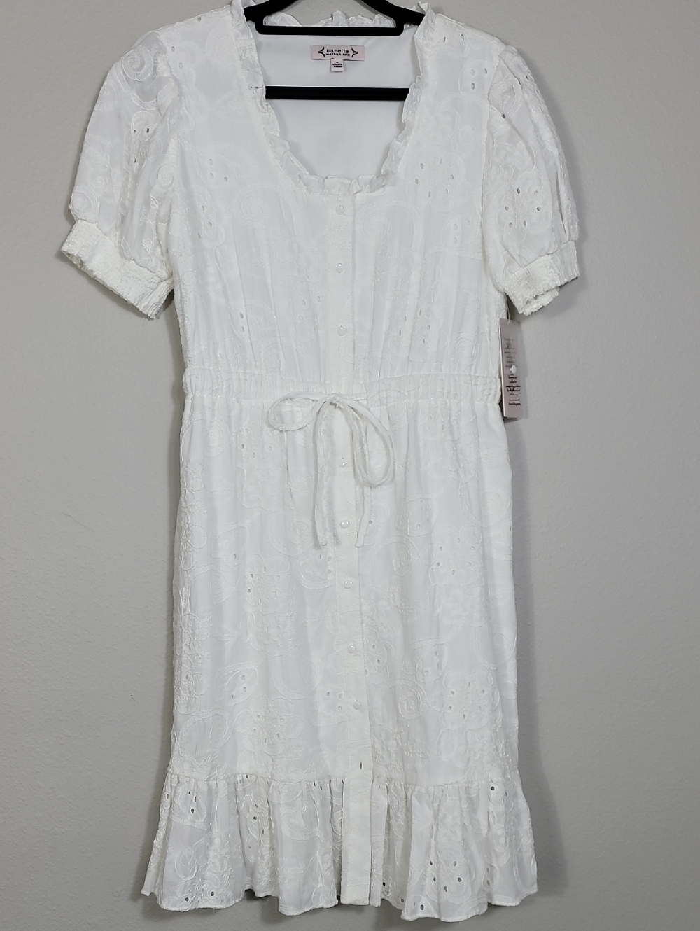 NWT Nanette Lepore Mila White Eyelet Dress Size 4 Button Front Cottagecore